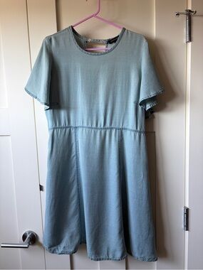 Banana Republic Pale Blue Denim-Style Flutter Sleeve A-Line Dress